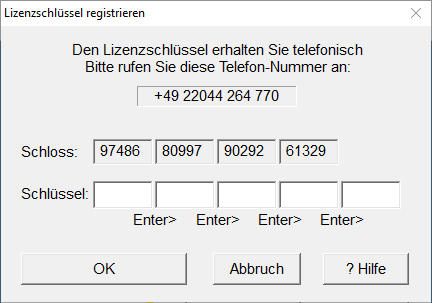 Registration dialog